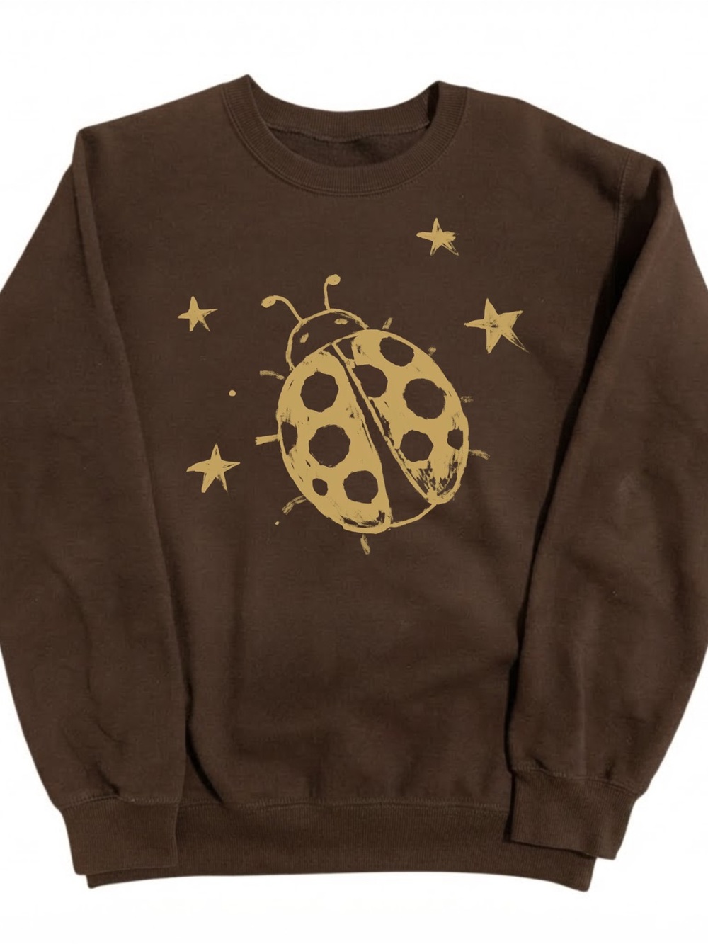 Gildan Brown Sweatshirt with Gold Ladybug Graphic, Gift For Her, For Him